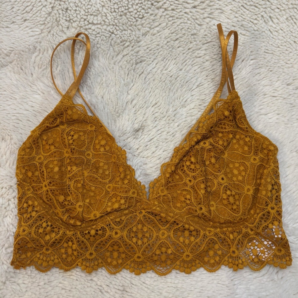 Auden Womens Mustard Yellow Floral Lace Lightly Lined Bralette Gold Large